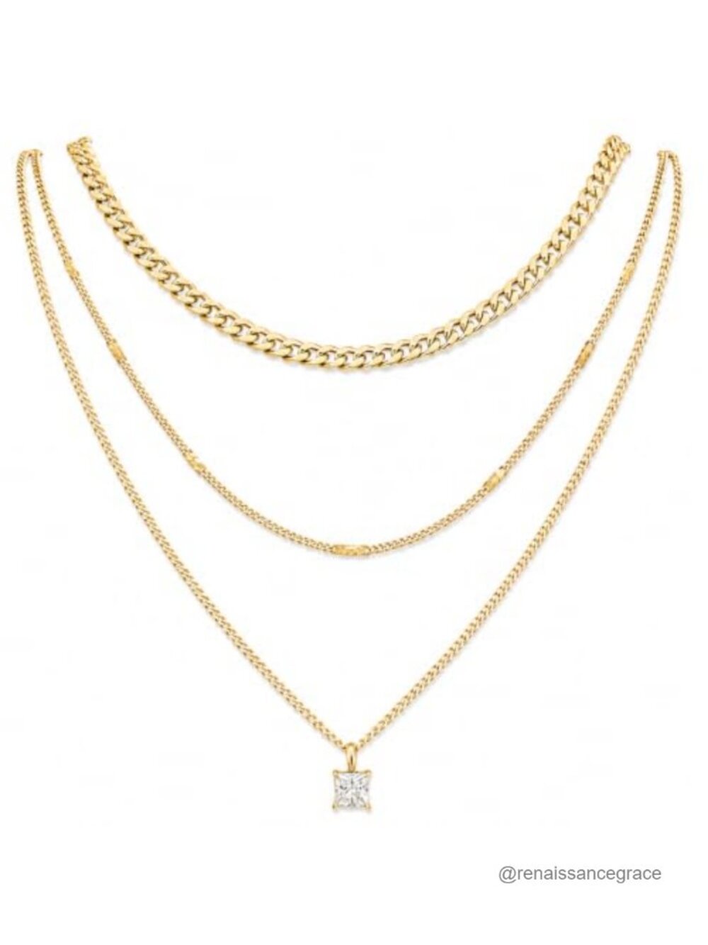 14K Gold Plated Layered Necklace Set for Women, 3 Piece Waterproof Stainless